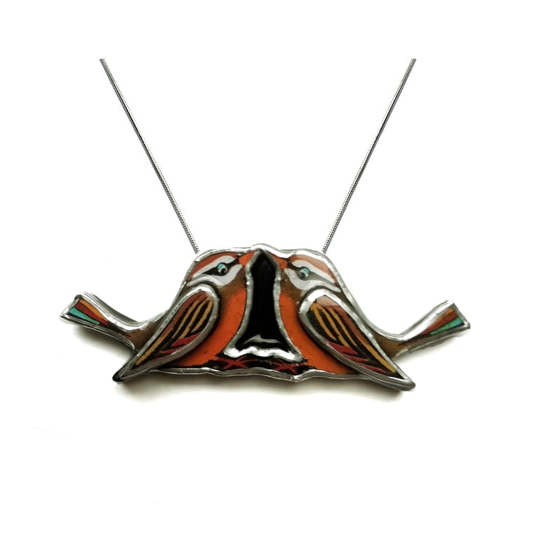 Wonderfully Whimsical Pair of Colourful Sparrows Resin Necklace by EllyMental