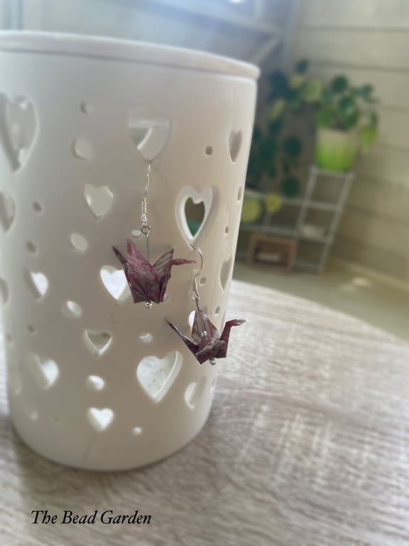 Handmade origami crane earrings with sterling silver ear hooks 