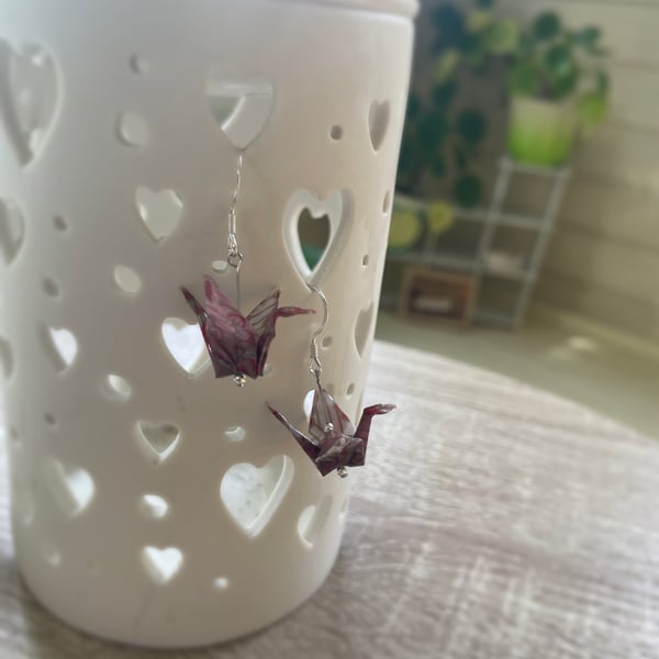 Handmade origami crane earrings with sterling silver ear hooks 