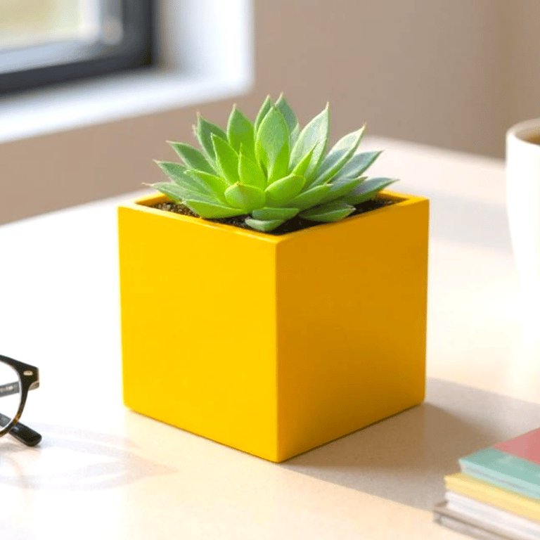 Sunshine Yellow 10 cm Square Plant Pot Handmade Indoor Planter