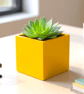 Sunshine Yellow 10 cm Square Plant Pot Handmade Indoor Planter