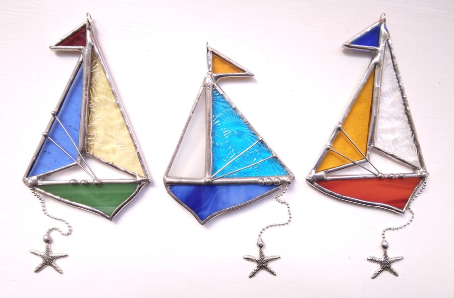 Stained Glass Sail Boat Ornament