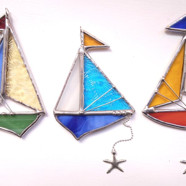 Stained Glass Sail Boat Ornament