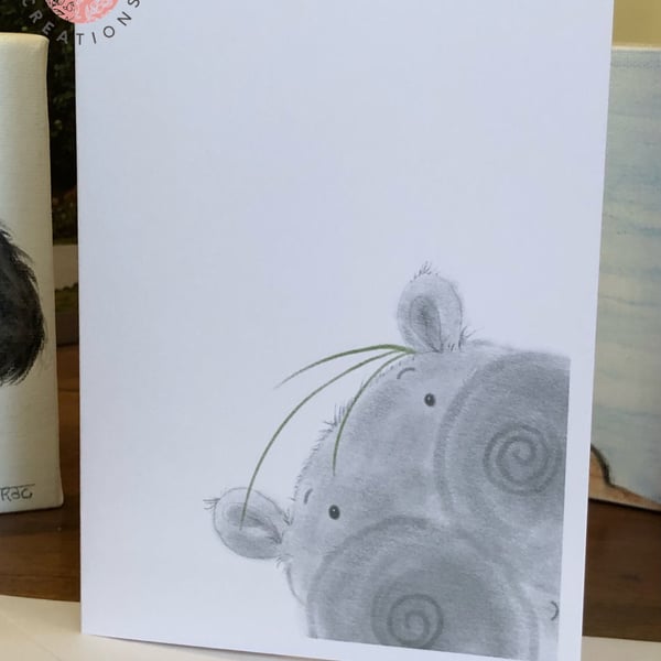 Bashful Hippo Blank Card