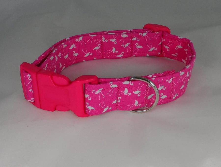 Handmade Summer Fabric Dog Collar - Pink Flamingos