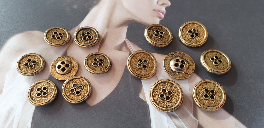 15mm and 18mm Vintage look Antique Gold Buttons ITALIAN Made