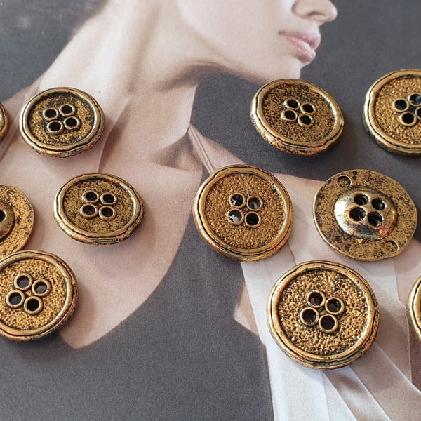 15mm and 18mm Vintage look Antique Gold Buttons ITALIAN Made