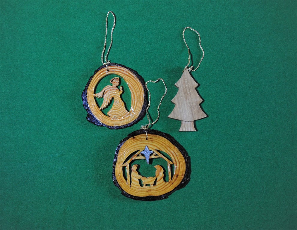 Christmas Tree Decoration - Set of 3 (Nativity Scene, Angel, & Christmas Tree)