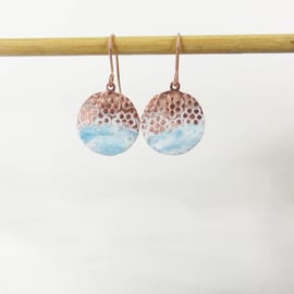 Larger Version of My Popular Enamel and Textured Copper Dangle Earrings