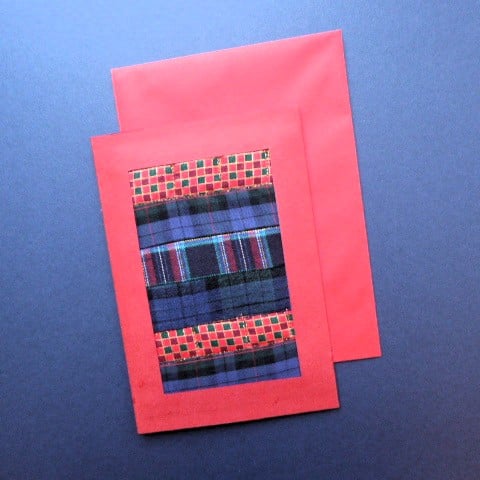 Individually Hand Crafted tartan Textile patchworked Blank Card