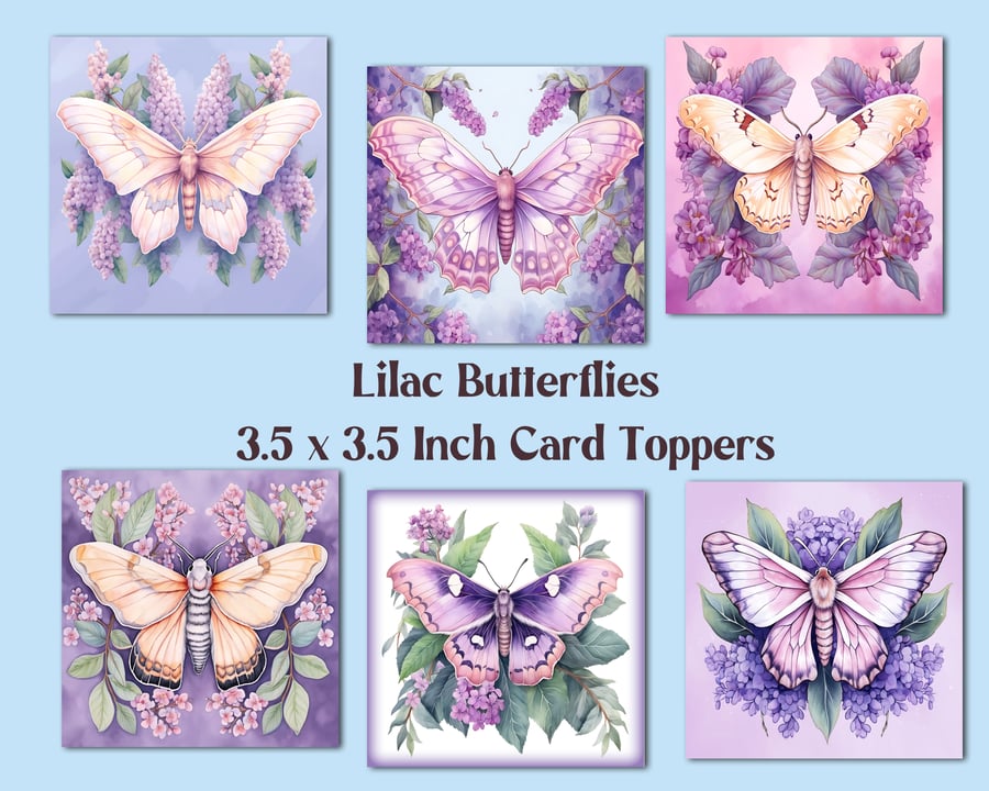 Lilac Butterflies Square Card Toppers for Card Making, Tags, Journals, Scrapbook