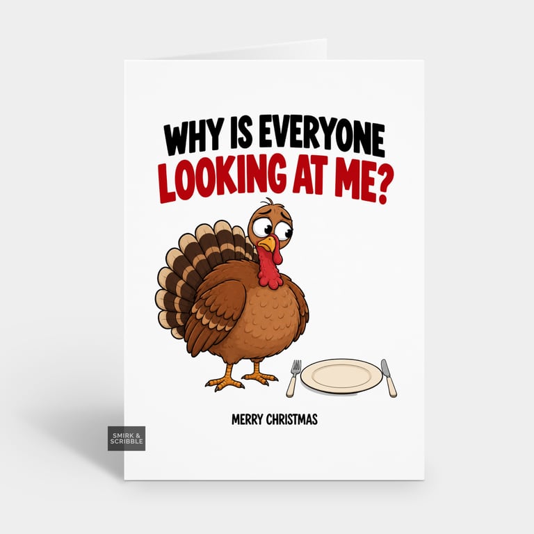 Funny Christmas Card For Him Or Her - Scared Turkey