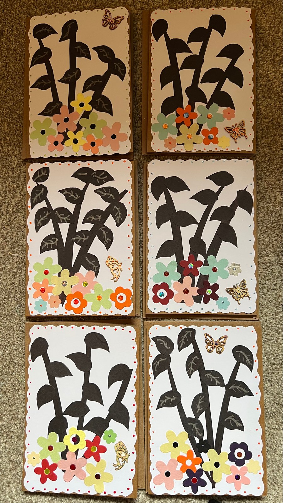 Hand crafted Greetings card - silhouette plant floral theme