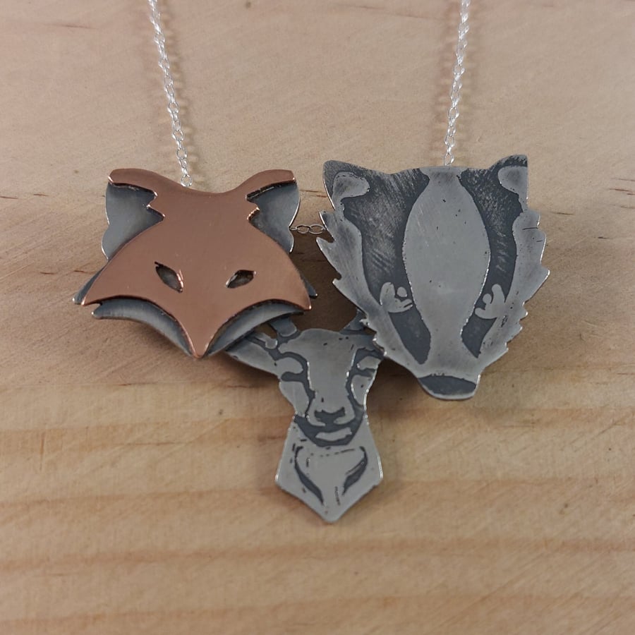 Sterling Silver and Copper Heritage Animal Head Necklace (SKU201025)