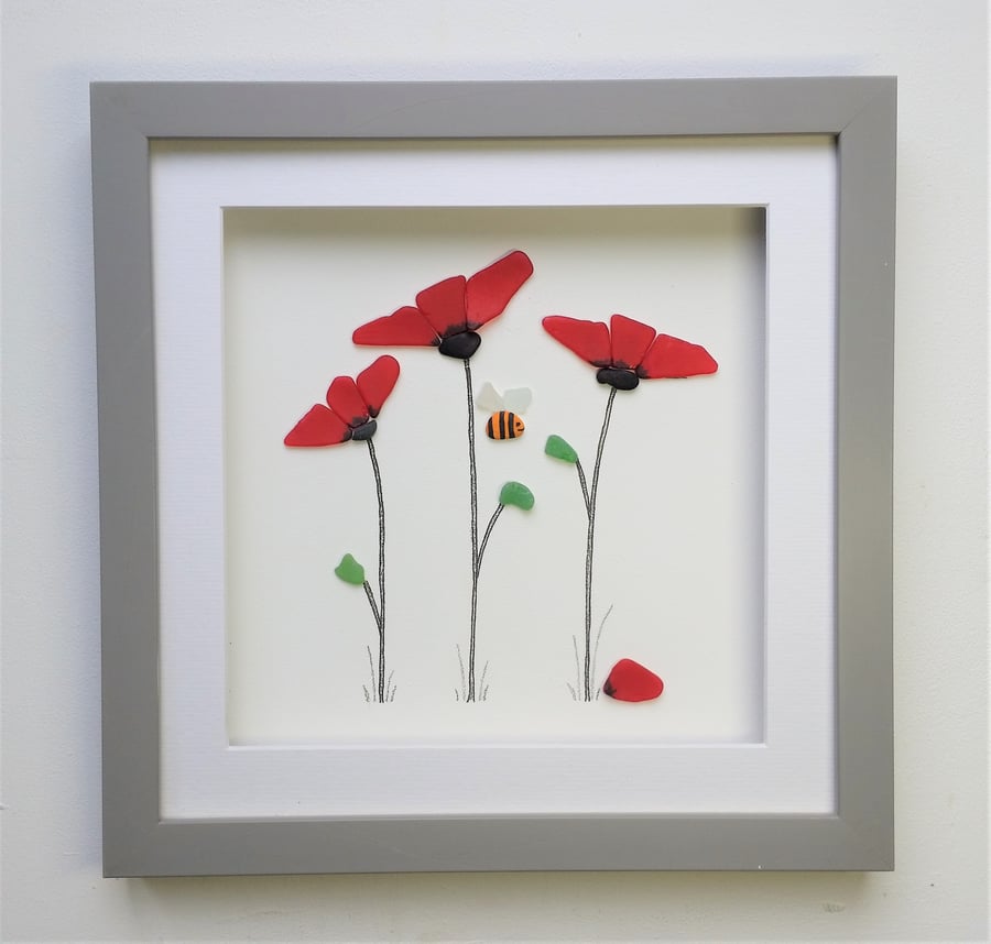 Sea Glass Poppies, Unusual Gift for Her, Anniversary Gift Idea, Made in Cornwall