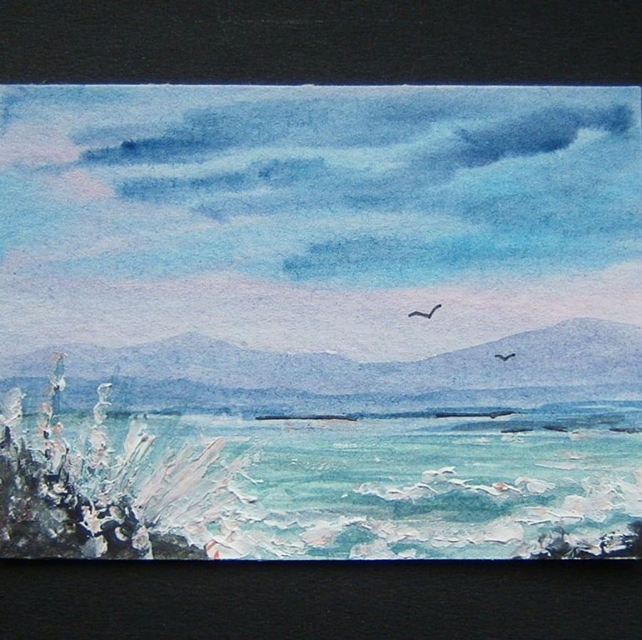 mixed media seascape original art painting aceo ref 21