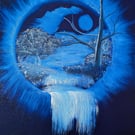 Original Oil Painting, Evening waterfall Portal 