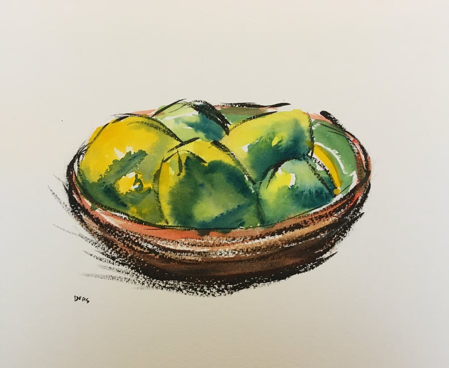 Lemons and Limes – original watercolour and ink painting, unframed