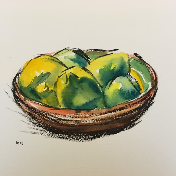 Lemons and Limes – original watercolour and ink painting, unframed