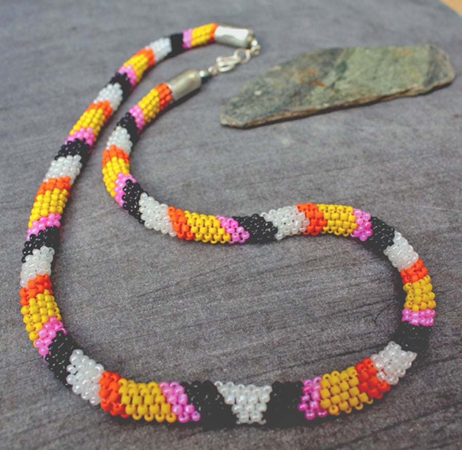 SALE 50% OFF - Bead Necklace -- Handmade Peyote Stitch Rope  -  Pop Samba ! 