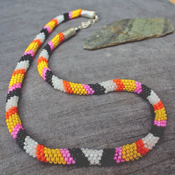 SALE 50% OFF - Bead Necklace -- Handmade Peyote Stitch Rope  -  Pop Samba ! 