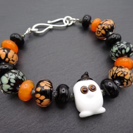 lampwork glass halloween ghost beaded bracelet