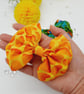 Clip on hair bow set, peacock and yellow giraffe cotton fabric.   - Image 4