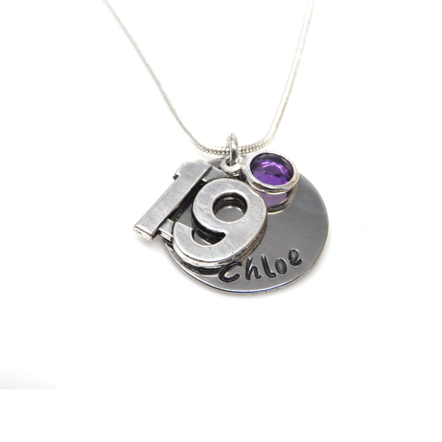 Personalised 19th Birthday Birthstone Necklace - Gift Boxed - Free Delivery