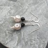 Tibetan Agate and Black Onyx Sterling Silver Drop Earrings