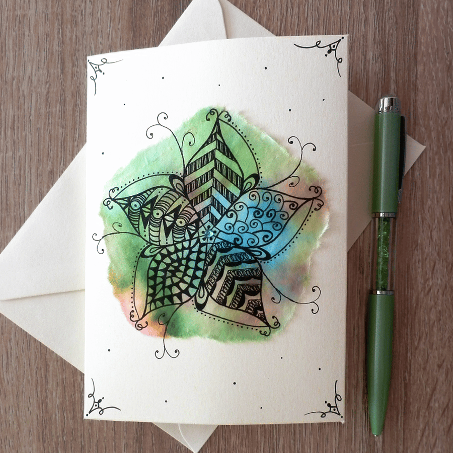 Doodle flower card, blank for any occasion, drawn by hand