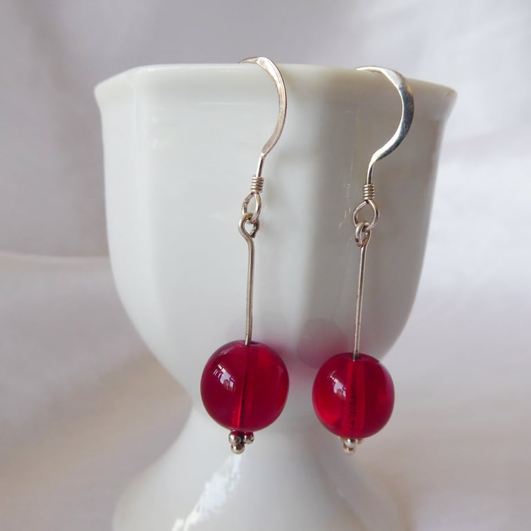 Sterling Silver Cherry Earrings with Czech Glass Beads 