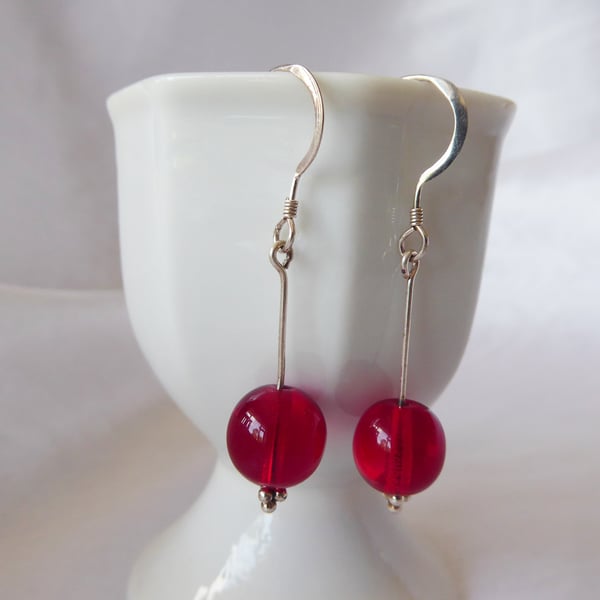 Sterling Silver Cherry Earrings with Czech Glass Beads 