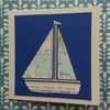 Handmade card - sea chart sailboat - recycled - blank inside for your message