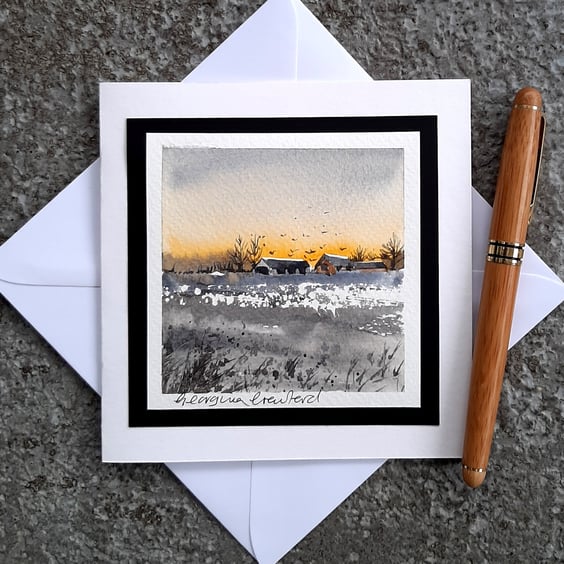 Handpainted Blank Card. Sunrise at the Farm. The Card That's Also A Keepsake