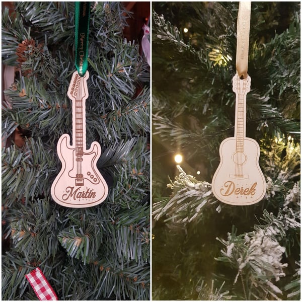 Guitar shaped personalised christmas decoration