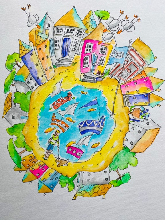 Original watercolour painting - Flying in.