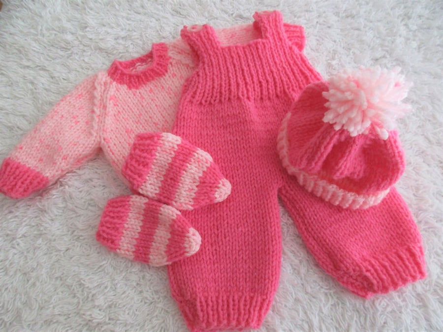12-14" Baby Dolls Dungarees Jumper Bob Hat & Socks
