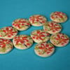 15mm Wooden Red Orange & Green Floral Buttons Natural Wood 10pk Flowers (SNF11)