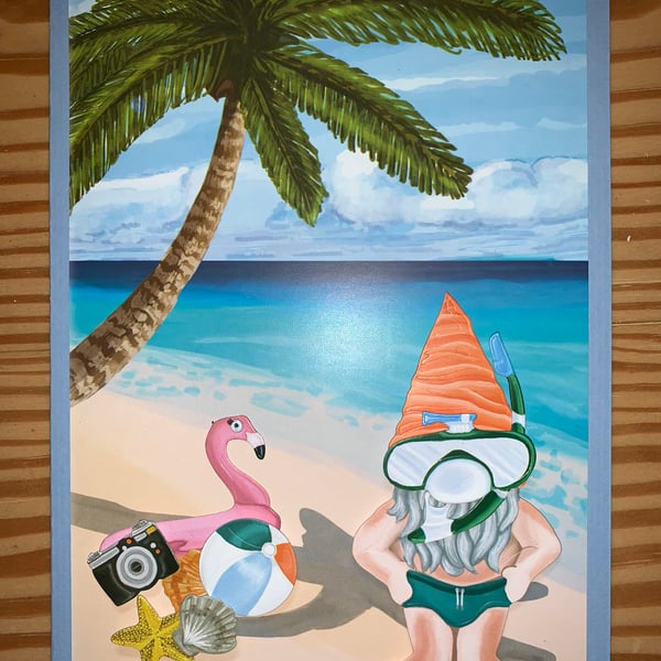 Fun Summer Snorkel Gnome A5 Greetings Card