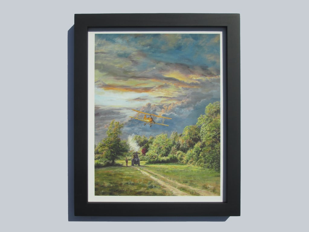 Nostalgic Aviation and Farming Framed Art Print- Tiger Moth Plane- Perfect Gift
