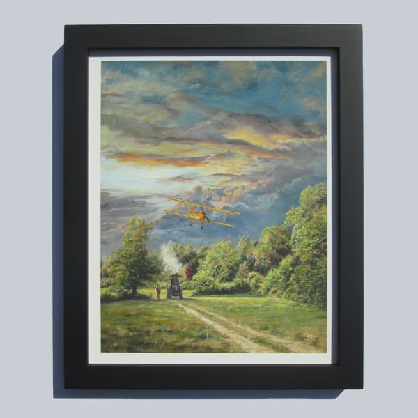 Nostalgic Aviation and Farming Framed Art Print- Tiger Moth Plane- Perfect Gift