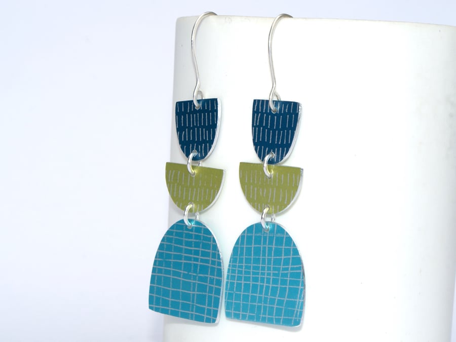 Turquoise, lime and navy dangle earrings