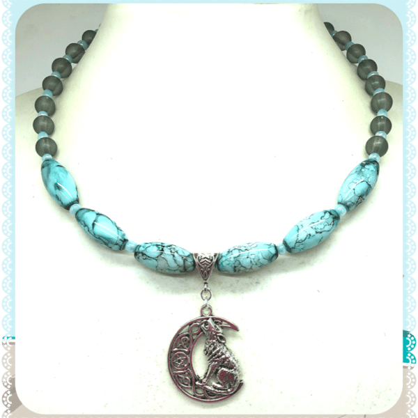 One of a Kind Wicca Howling Wolf collar length necklace