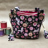 Pink Black and Gold Cranes and Vines Japanese Rice Bag Gift Bag Make Up bag