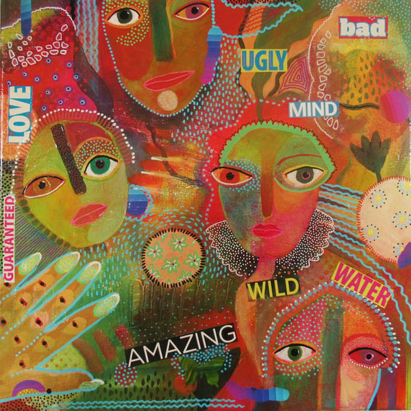 Outsider Art Painting Mixed Media Collage Abstract Faces People On Canvas