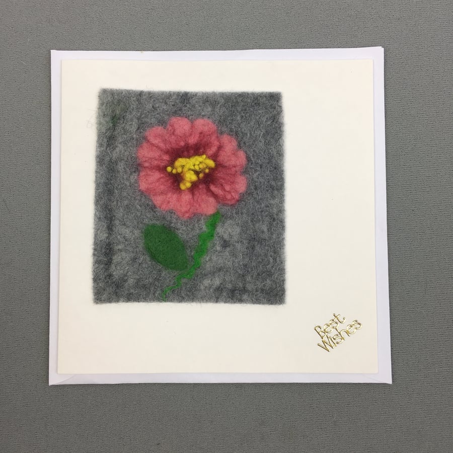 Hand felted pink flower card, note let