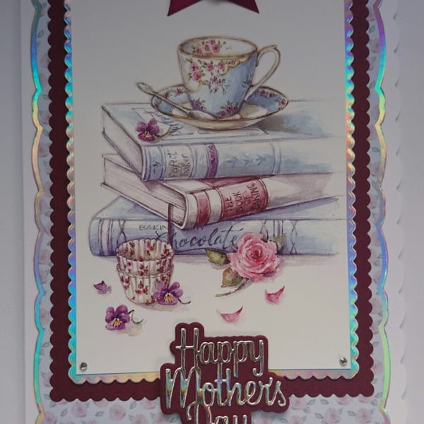 Card Happy Mother's Day Vintage Teacup Cupcakes Baking Books