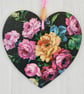Decoupaged Wooden Hanging Heart 15cm (6”): Pink Yellow Rose design