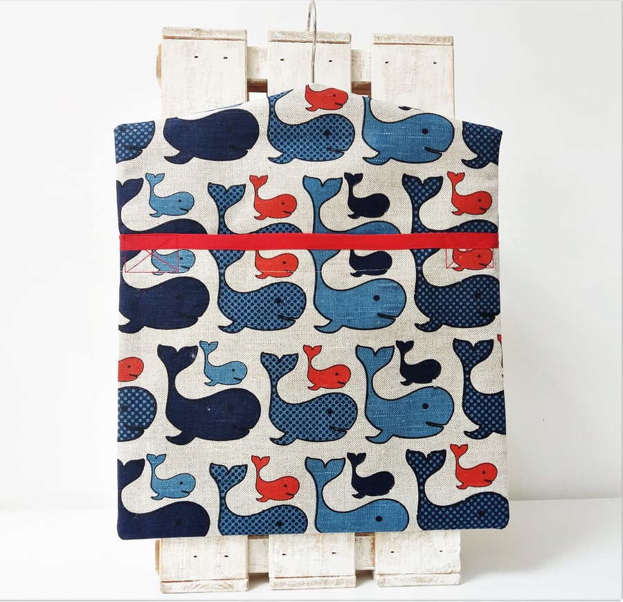 Handmade Linen Cotton Whales Peg Bag Size 35cm x 30cm 14" x 12"