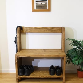Handmade Solid Wood Hall Bench Seat with Storage Shelf.